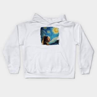 Girl with Starry Night Kids Hoodie